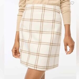 J. Crew Wool Blend A-Line Mini Skirt Plaid Ivory Camel Size 0